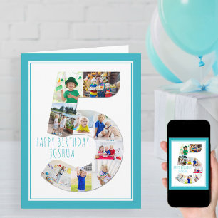Photo Collage Number 5 Boy's 5th Birthday Card