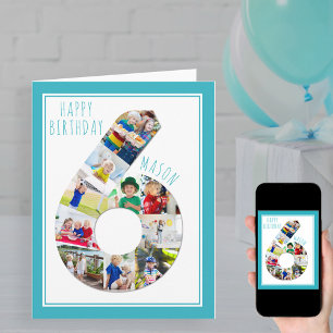 Photo Collage Number 6 Boy's 6th Birthday Card