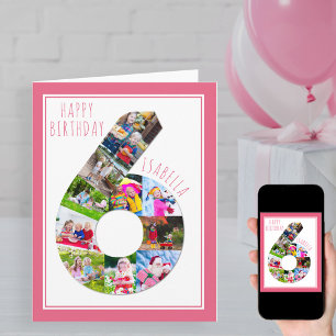 Photo Collage Number 6 Girl's 6th Birthday Card