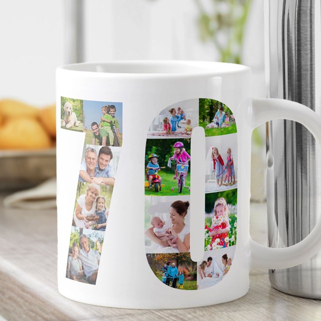 Photo Collage Number 70 - 70th Birthday Large Coffee Mug (Creator Uploaded)