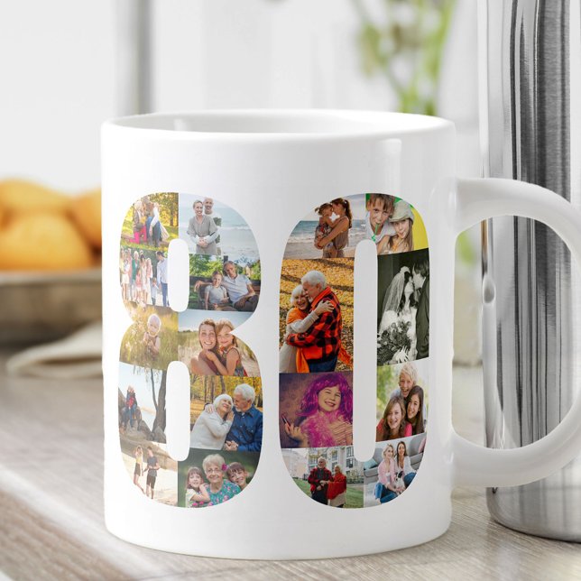 Photo Collage Number 80 - 80th Birthday Large Coffee Mug (Creator Uploaded)