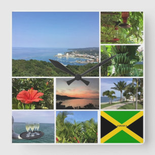 Photo Collage of Jamaica Square Wall Clock