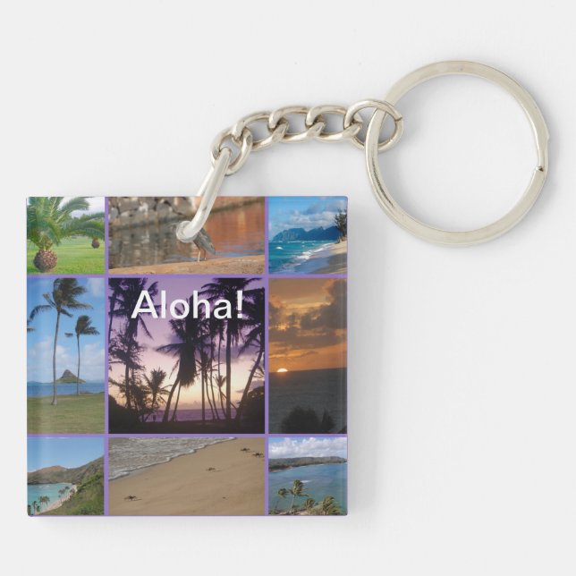 Photo Collage of Oahu, Hawaii Key Ring (Back)