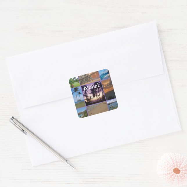 Photo Collage of Oahu, Hawaii Square Sticker (Envelope)