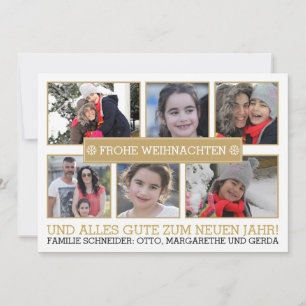 Photo collage of six photos FROHE WEIHNACHTEN Holiday Card