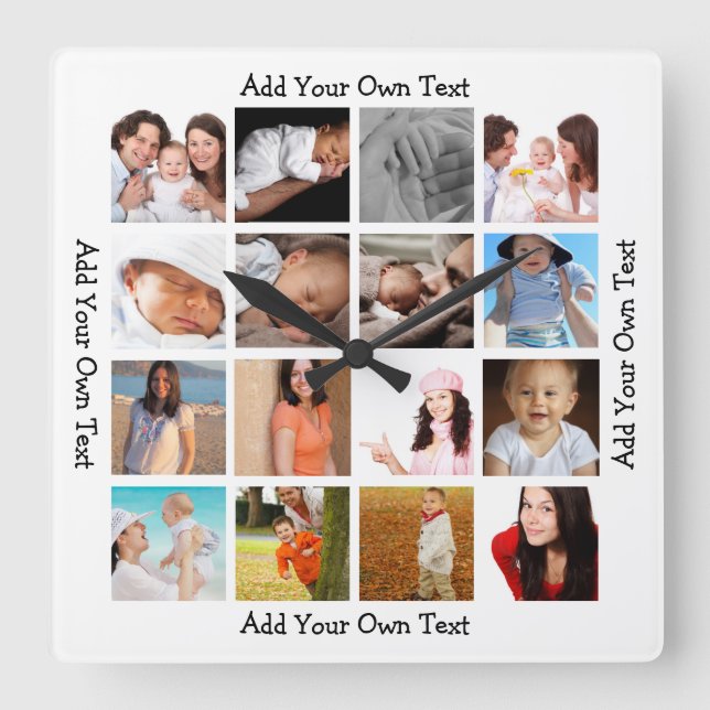Photo Collage  One Of A Kind Personalised Square Wall Clock (Front)