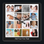 Photo Collage One Of A Kind Personalized Square Wall Clock<br><div class="desc">Photo Collage designer custom products from Ricaso .. upload your own photos / images and add your own text .. easy to personalize your own wall clock - change background color by clicking customize</div>