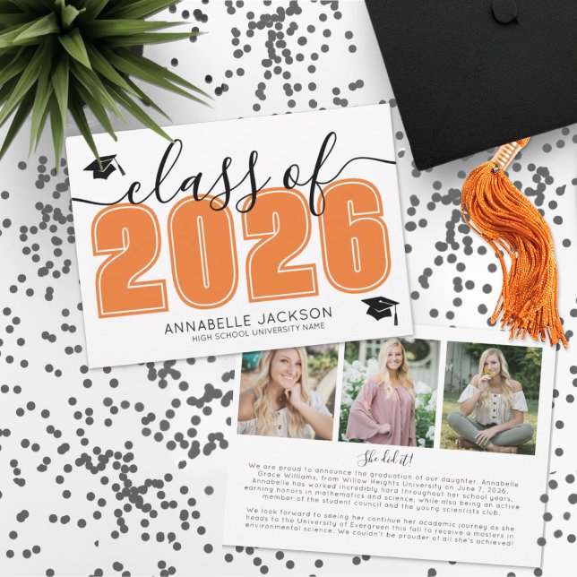 Photo Collage Orange Graduation Announcement (Simple Graduate Photo Collage Orange Graduation Announcement )