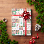 Photo Collage Peace Love Joy Christmas  Wrapping Paper<br><div class="desc">This Christmas gift wrapping paper will add a personal touch to your gift giving. The design offers 4 square photo frame and the text: Peace Joy Love. The colours are: red,  green and gold.</div>