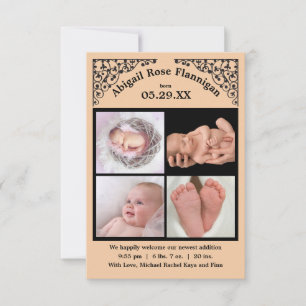 Photo Collage Peach Lace - 3x5 Birth Announcement