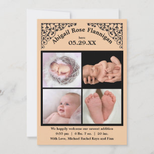 Photo Collage Peach Lace - Birth Announcement