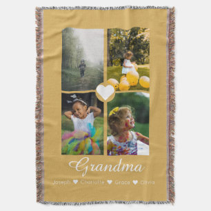 Photo Collage Personalised 4 Photos With Hearts Throw Blanket