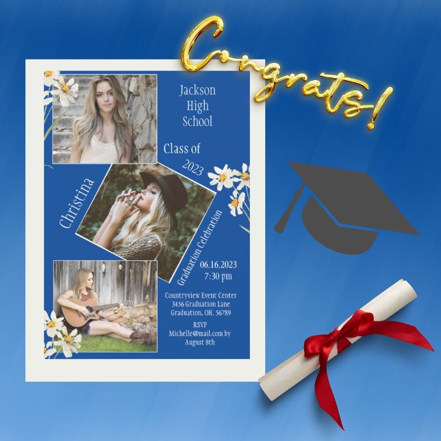 Photo Collage Personalised 4 Pictures Blue  Announcement (Creator Uploaded)