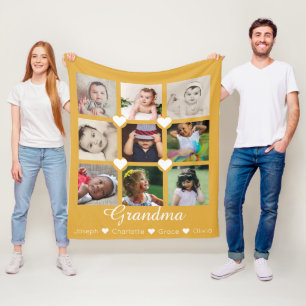 Photo Collage Personalised 9 Photos With Hearts Fleece Blanket