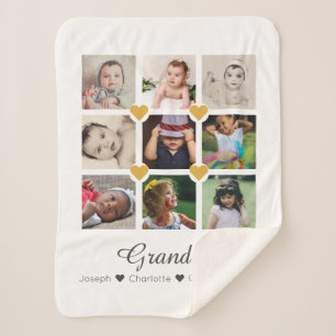 Photo Collage Personalised 9 Photos With Hearts Sherpa Blanket