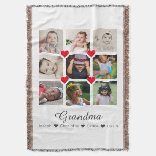 Photo Collage Personalised 9 Photos With Hearts Throw Blanket