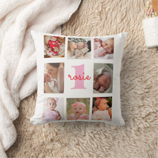 Photo Collage Personalised Baby Name Monogram Gift Cushion