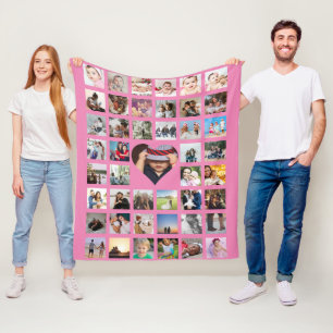 Photo Collage Personalised DIY Custom Heart Fleece Blanket
