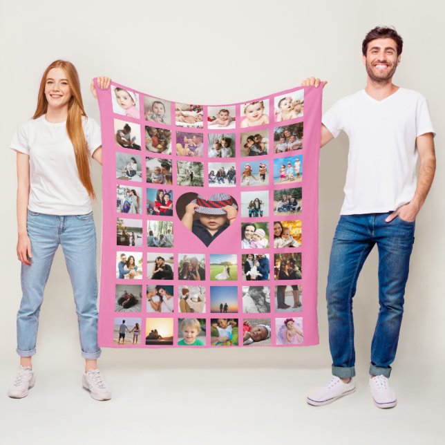 Photo Collage Personalised DIY Custom Heart Fleece Blanket (In Situ)