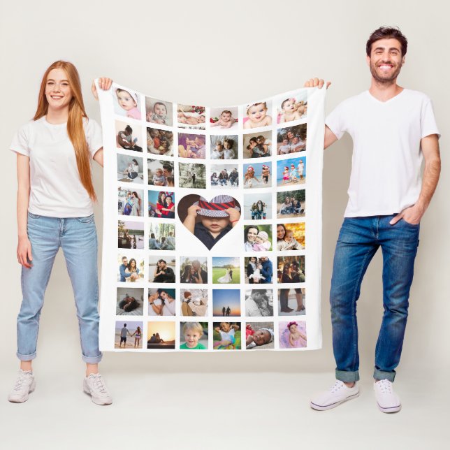 Photo Collage Personalised DIY Custom Heart Fleece Blanket (In Situ)