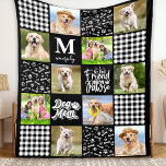 Photo Collage Personalised DOG MOM Unique Quilt Fleece Blanket<br><div class="desc">Dog Mum - My best friend has paws! Celebrate your best friend with a custom pet photo collage blanket! This unique dog lover blanket features 6 of your favourite pictures, black and white buffalo plaid, and grey watercolor paw prints and bones. All combined to make a unique quilt like fleece...</div>