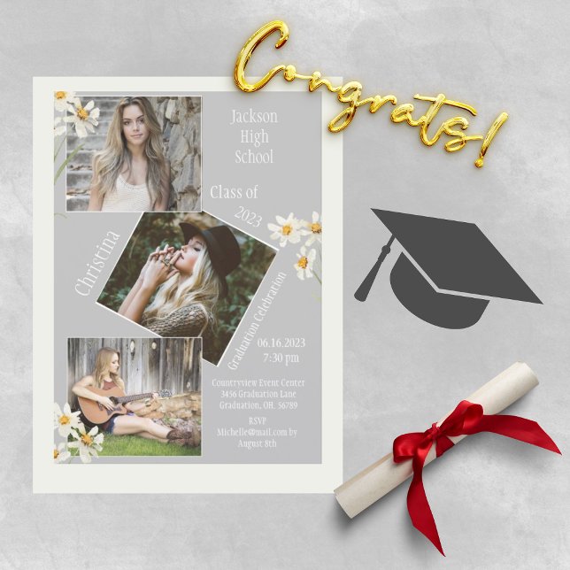 Photo Collage Personalised Grey Graduation Announcement (Creator Uploaded)