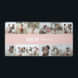 Photo collage personalised modern minimal simple desk mat<br><div class="desc">Modern minimal typography girly pink and white stripe elegant simple multi photo collage unique personalised gift desk mat design.</div>