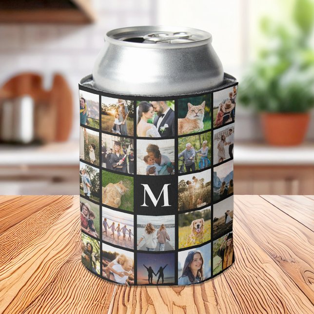 Photo Collage Personalised Monogram Can Cooler (Creator Uploaded)