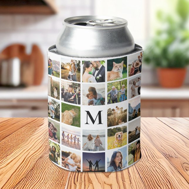 Photo Collage Personalised Monogram Can Cooler (Creator Uploaded)