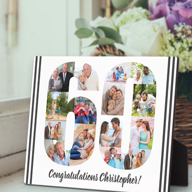 Photo Collage Personalised Number 60 Birthday Plaque (Creator Uploaded)