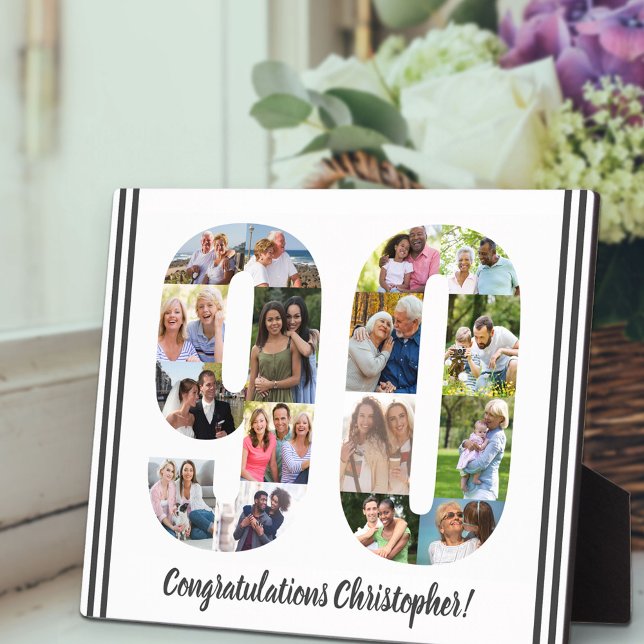 Photo Collage Personalised Number 90 Birthday Plaque (Creator Uploaded)