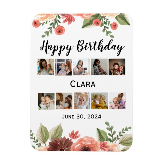 Photo Collage Personalised Script Birthday Magnet (Vertical)