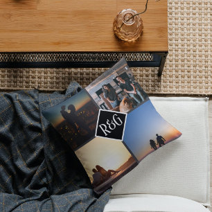 Photo Collage Personalized 4 Photo Monogram Cushion