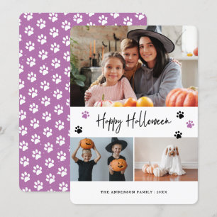 Photo Collage Pet Paw Print Halloween Card