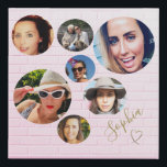 Photo Collage Pink Brick Teenage Decor Faux Canvas Print<br><div class="desc">A fun collage of round photos on a pink brisk wall background.
Each place holder image can easily be exchanged for your own personal photo.
The name is easily changed to your own custom name or word. 
The small heart at the bottom can be deleted if you want.</div>