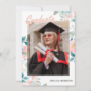 Photo Collage Pink Floral Party Graduation Announcement