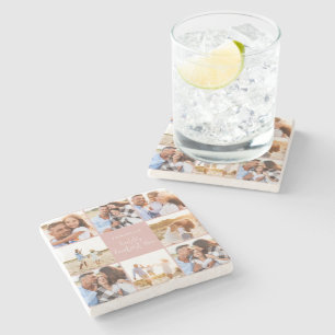 Photo collage pink girly modern mothers day stone coaster