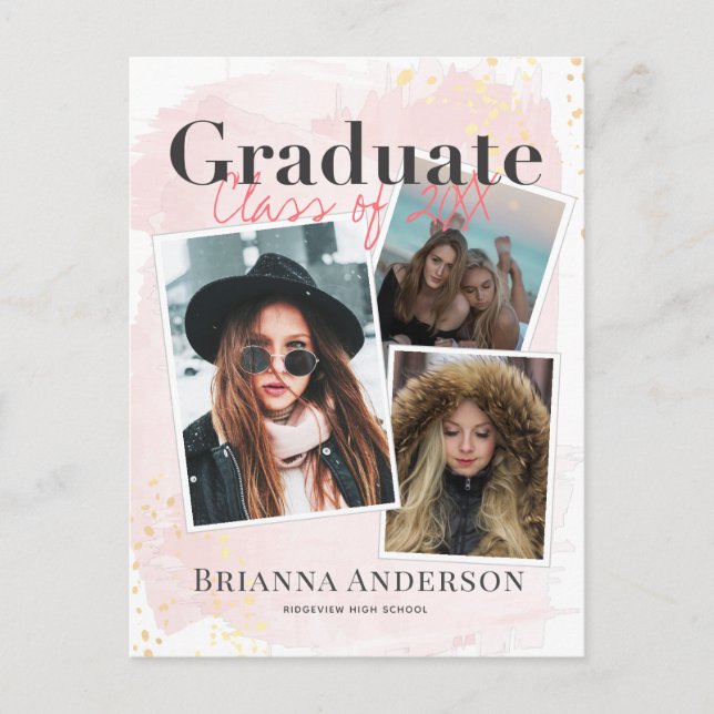 Photo Collage Pink Graduation Announcement (Front)