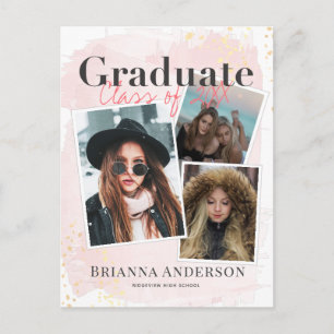 Photo Collage Pink Graduation Announcement Postcard