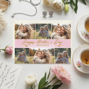 Photo Collage Pink Happy Mother's Day Grandma Holiday Card