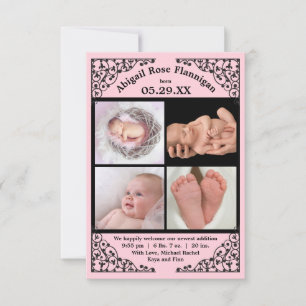 Photo Collage Pink Lace - 3x5 Birth Announcement