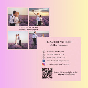Photo collage pink QR code social media Square Business Card