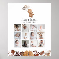 Photo Collage Poster - Bear Brown 3 Balloons