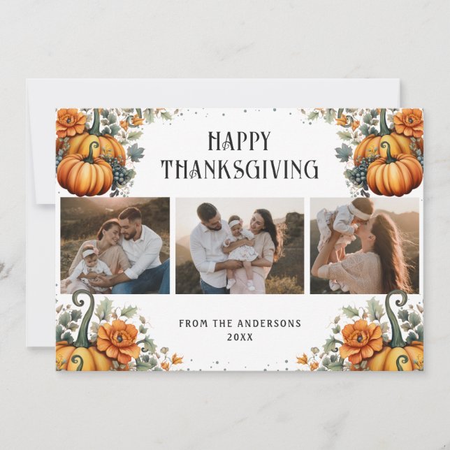 Photo Collage Pumpkins Happy Thanksgiving Card  (Front)