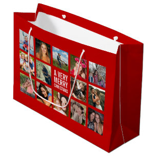 Photo Collage Red Christmas Large Gift Bag