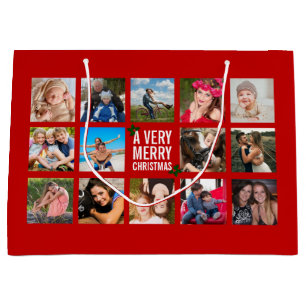 Photo Collage Red Christmas Large Gift Bag