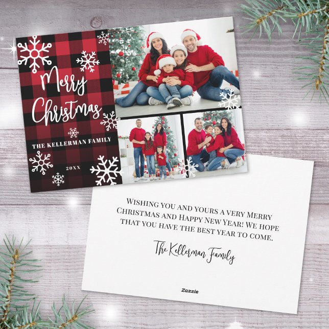 Photo Collage Red Plaid Merry Christmas Holiday Card (Photo Collage Red Plaid Merry Christmas Holiday Card)