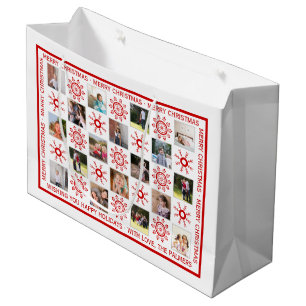 Photo collage, red snowflakes and Christmas wishes Large Gift Bag