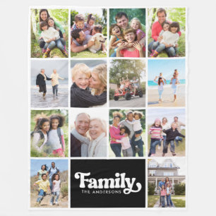 Photo Collage Retro Family 14 Pictures Fleece Blanket