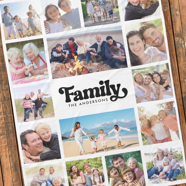 Photo Collage Retro Family 16 Pictures Fleece Blanket (Creator Uploaded)